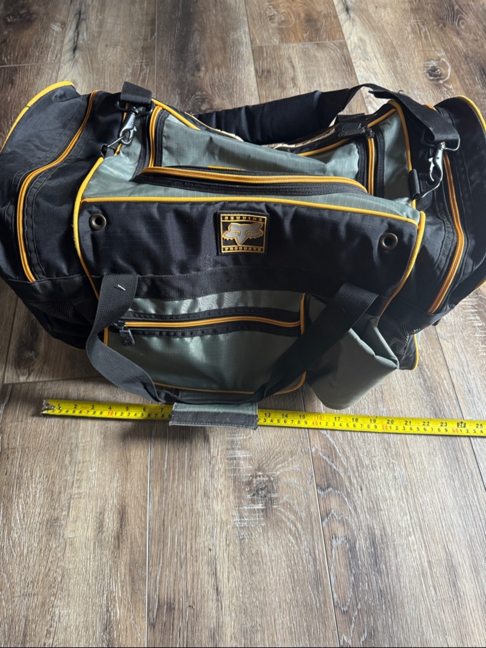 Fox Olive Green and Black Duffel Bag with Yellow Trim